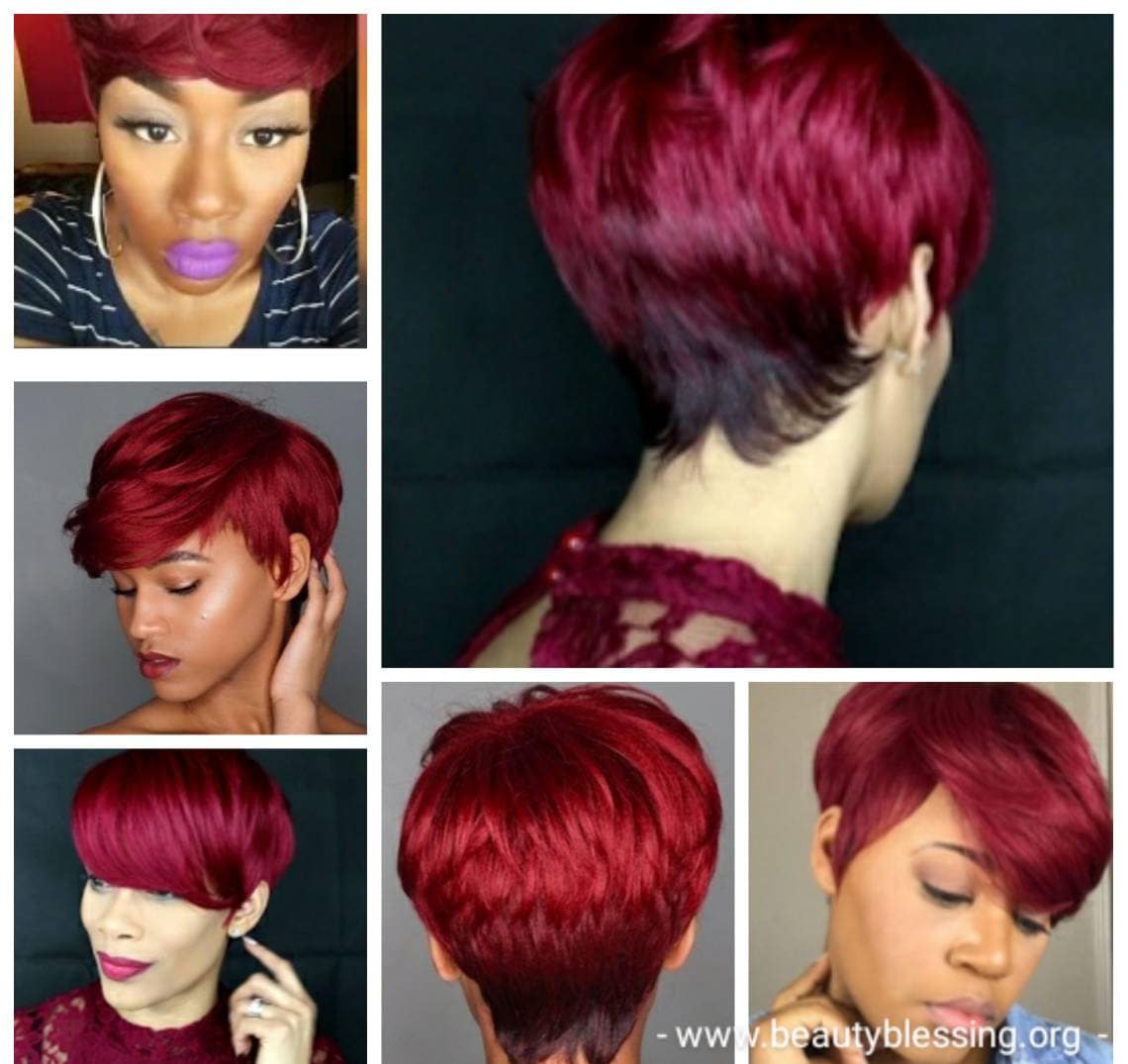 Pixie Short Cut Swoop Bang Ombre Burgundy Red Wine Wig Pixie Short Cut Swoop Bang Ombre Burgundy Red Wine Hair  main image 3