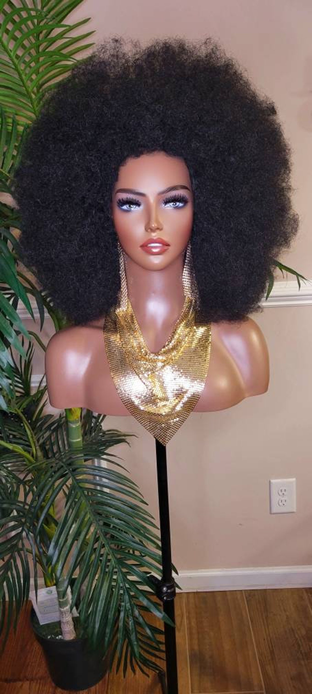 Black Hair Big Afro Wig Kinky Coil Realistic Natural Hair Afro Etsy 日本