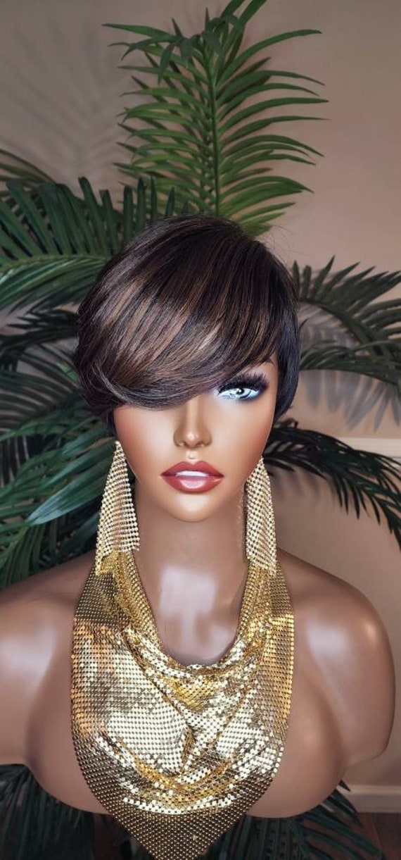 Pixie Cut Wig: Brown Auburn Short Hairstyle, Swoop Bangs - Etsy display picture 2