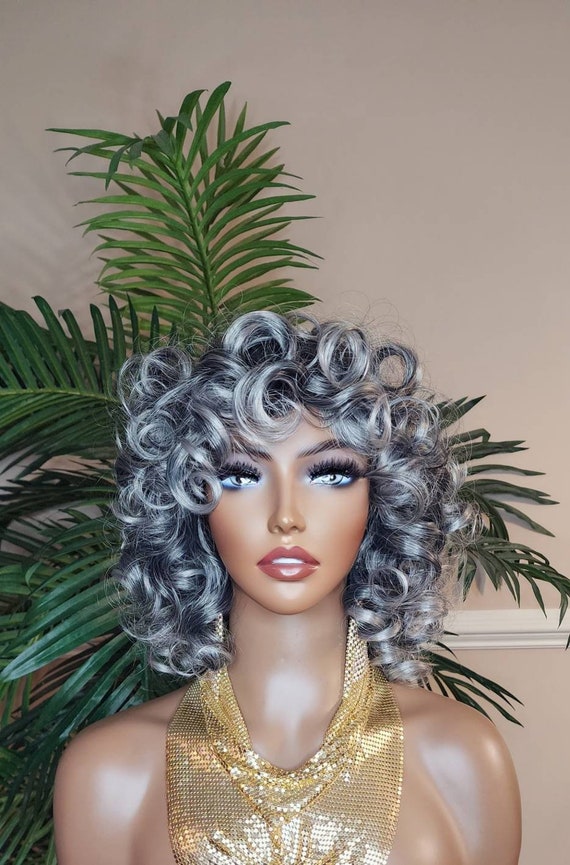 Perruque Cheveux Gris Poivre Sel Fonc Big Curl Perruque Gris