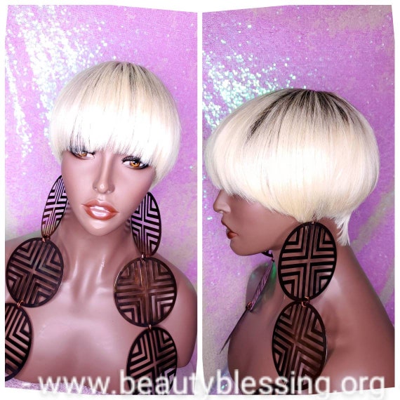Wig Pixie Cut Bowl Cut Wig Celebrity Inspired Hairstyle 100 Etsy