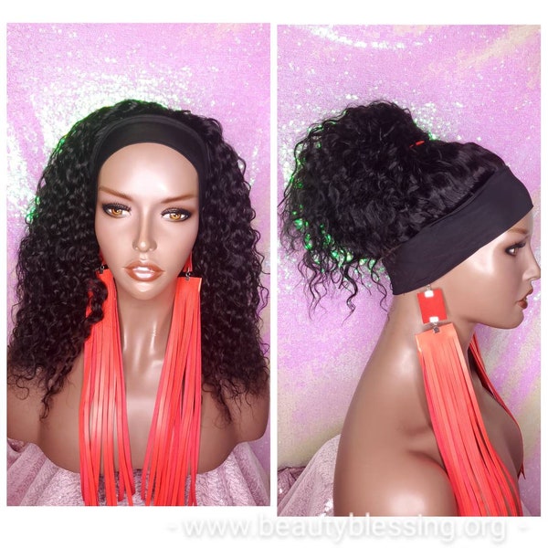 Affordable Head band Wig Water Wave Brazilian Remy 100% Human Hair Natural Hair Half Wig Hair Wrap Trendy  Headband Wig