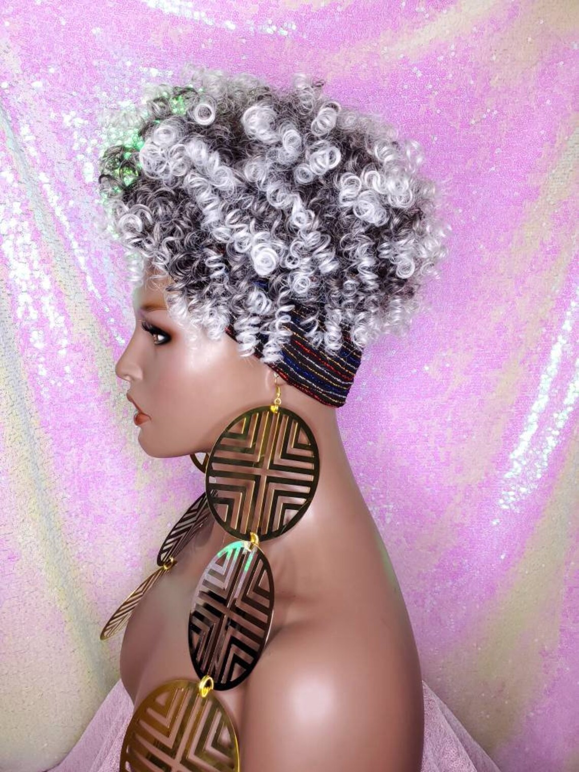 Salt & Pepper Wig Turban Wig Afro Kinky Puff Wig Spiral Curl Etsy Ireland