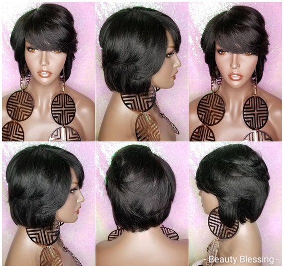 Pre Plucked Brazilian Bob Short Human Hair Wigs With Bangs Perfect Short  Pixie Cut For Black Women From Newbeautyhair6, $21.89 | DHgate.Com