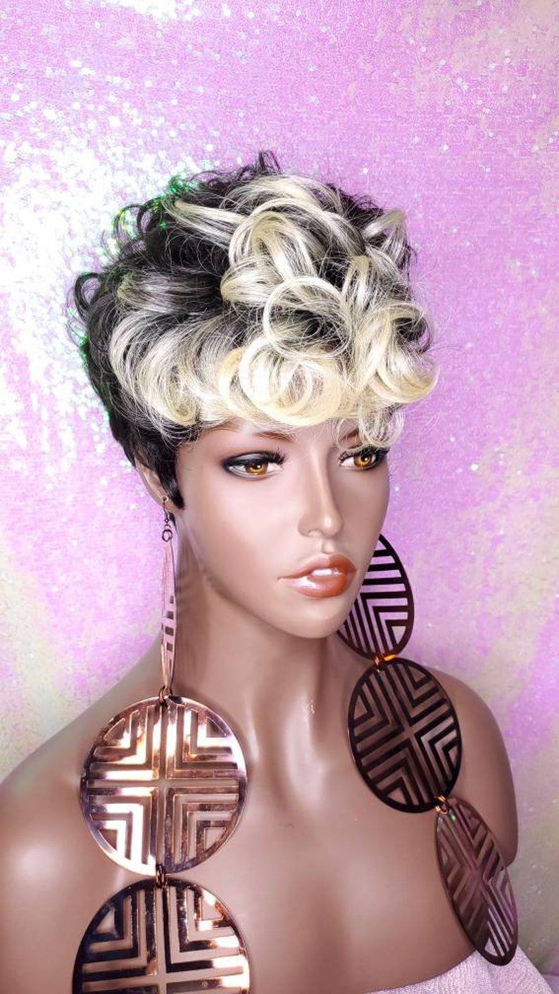 Wig Celebrity Inspired Tapered Short Cut Mohawk Curl Full Cap Etsy