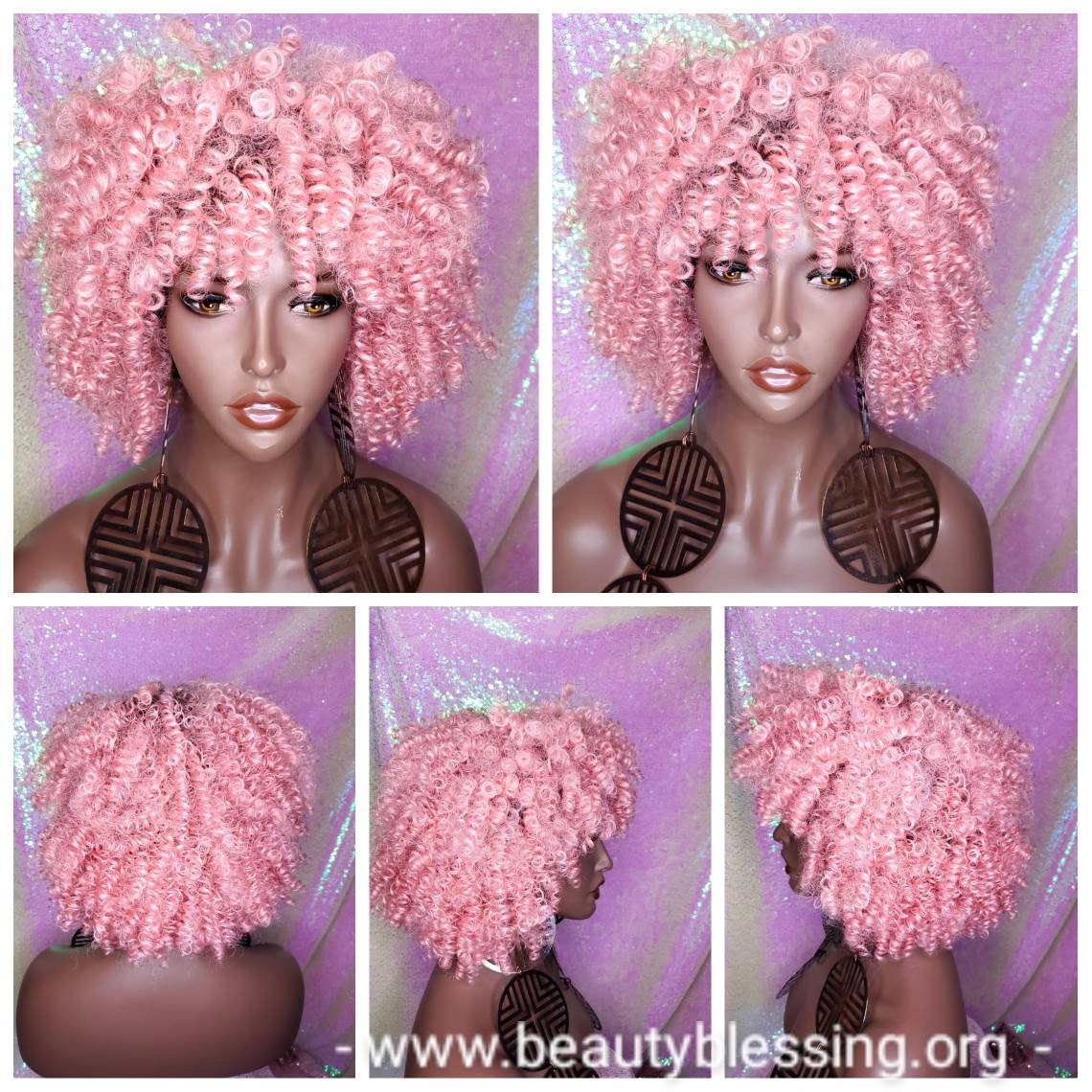 Pink curly kinky wig 2025
