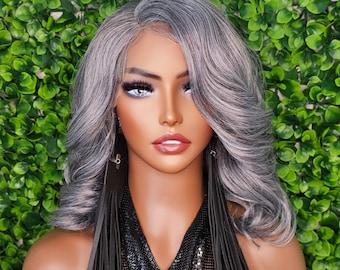 Salt Pepper Gray Curly Wig: HD Lace Front, Glueless