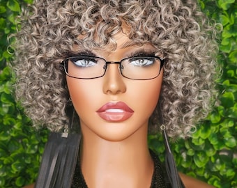 Salt and Pepper Human Hair Wig: Deep Wave Pixie Cut Bob