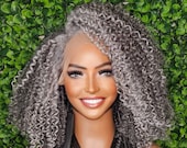 22” GREY KINKY CURKY LACE FRONT WIG? *NWT* Kinky Curly Lace Front Wig, Silver Gray Wig, Salt & Pepper  main image 4
