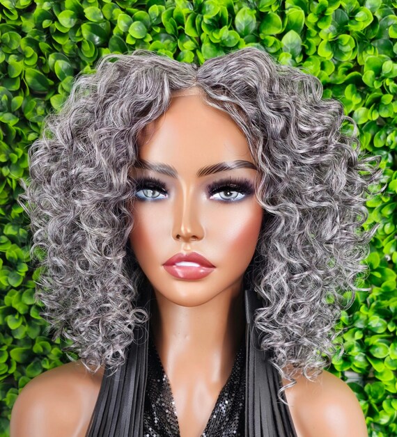 Salt Pepper Gray Lace Front Wig: Glueless HD Synthetic Curls  display picture 3