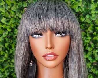 Salt Pepper Gray Bob Wig: Glueless Remy Human Hair Wig With  display picture 1