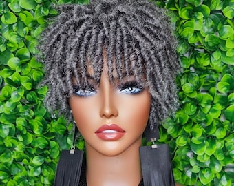 Salt & Pepper Kinky Twist Wig: Short Afro Coily Hairstyle