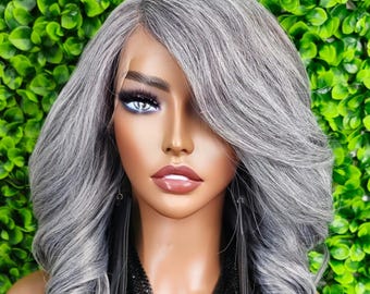 Glueless HD Lace Front Wig: Salt Pepper Gray #44 Synthetic Hair