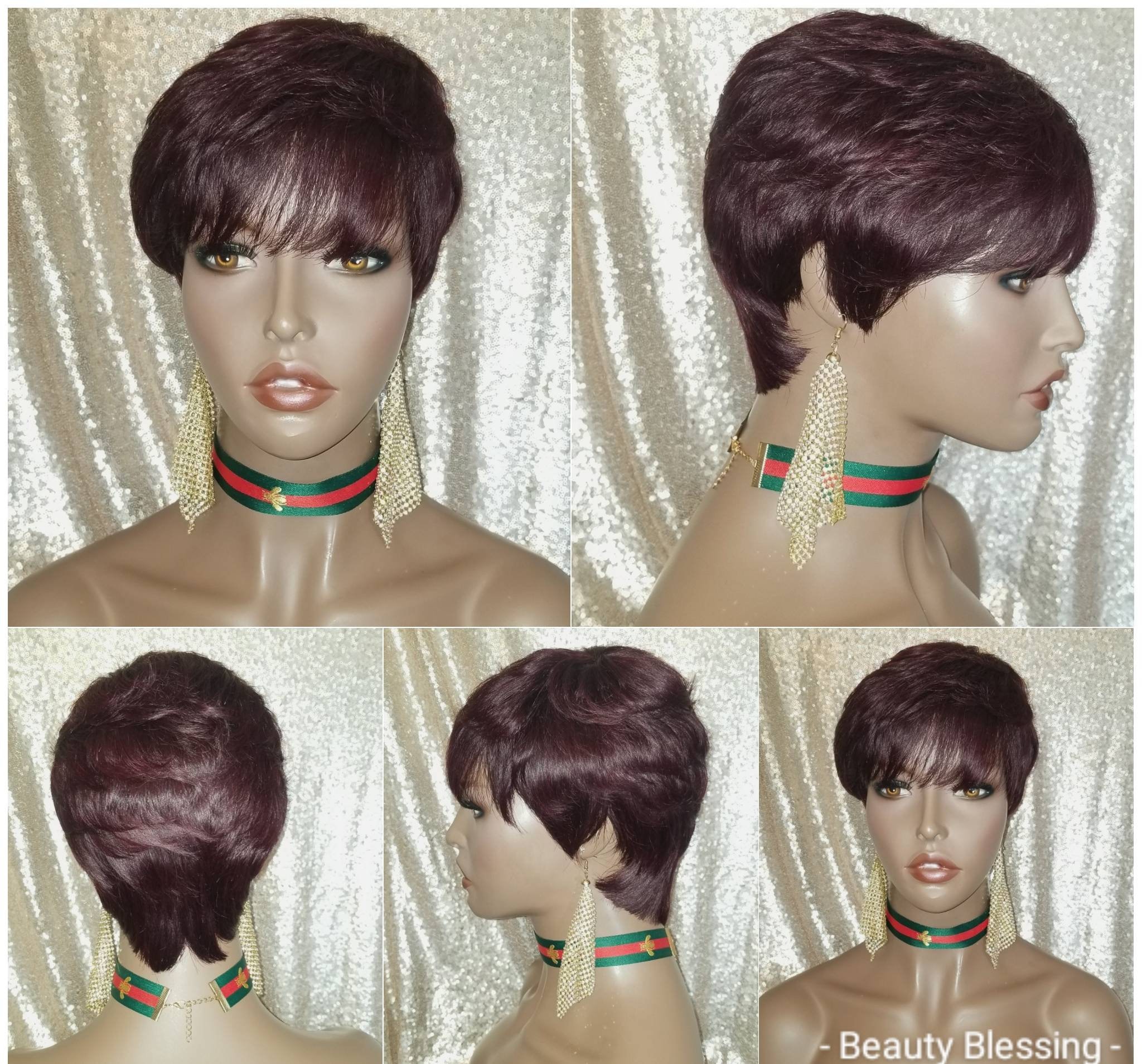 Pixie Cut Remy Human Hair Wig: Glueless Tapered Swoop Bang 