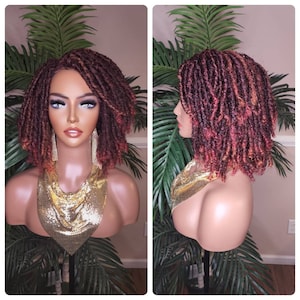 WIG Afro Kinky Twist Dreadlocks Locs Lace Wig Natural Style Locks Hair Lace Part Sisterlocks Natural Hairstyle Wig Burgundy/Auburn Mix