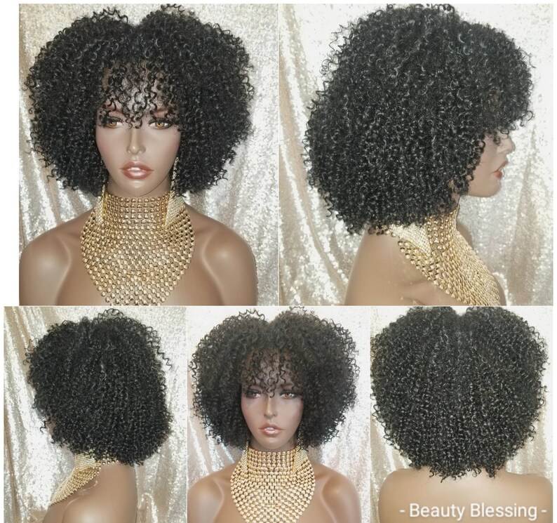 Wig Afro Kinky Twist Curl 100 Human Hair Blend Full Cap Wig Etsy