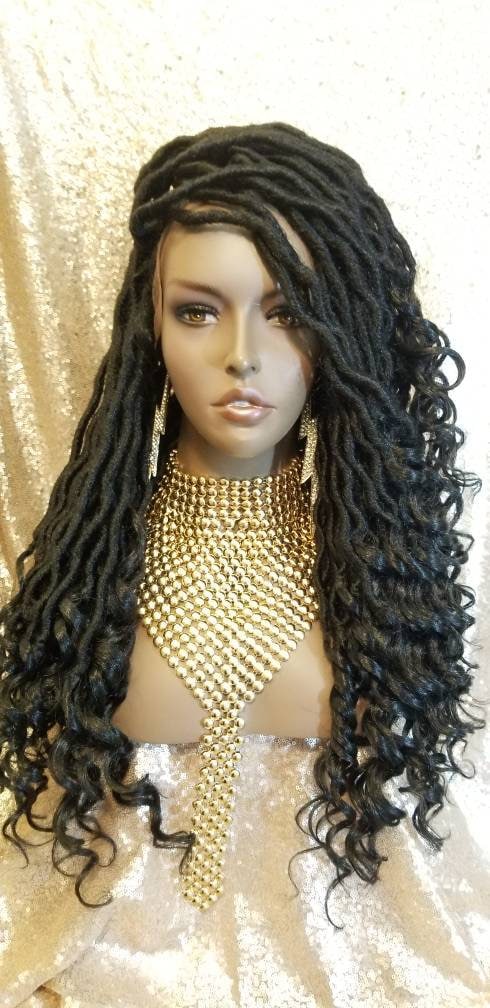 Goddess Locs Flexible Parting Lace Front Wig, Color 1B Goddess Locs Flexible Parting Lace Front Wig 100% Premium  main image 3
