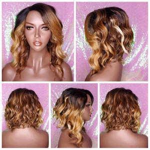WIG Bob Style Loose Wave  Pre-Cut Lace Wig Preplucked Lace Wig Swoop Bang Hair Ombre Brown Strawberry Blonde Auburn Blonde