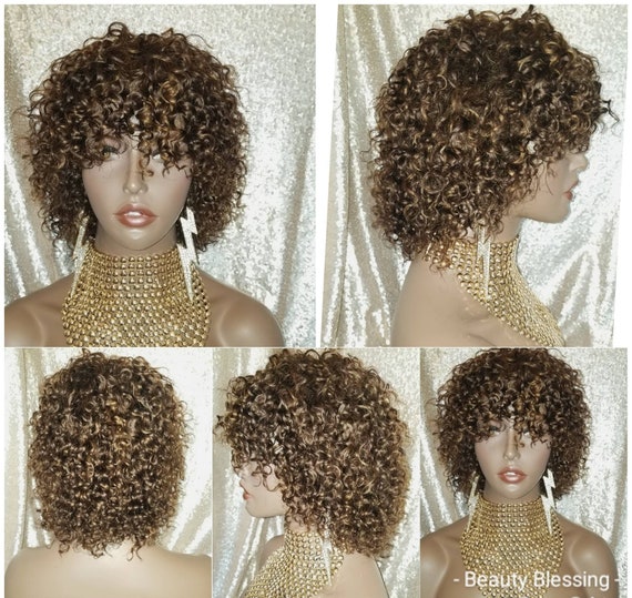 Wig Brazilian Kinky Spiral Curl Short Human Hair Remy Women Etsy