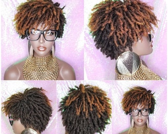 Wig Afrocentric Short Afro  Kinky Coily Twist Coil Dread Lock Natural Style Wig Ombre Brown Copper Blonde Hair Wigs