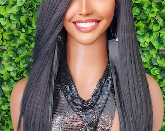 Yaki Straight Lace Front Wig: Natural Black HD Lace, Glueless