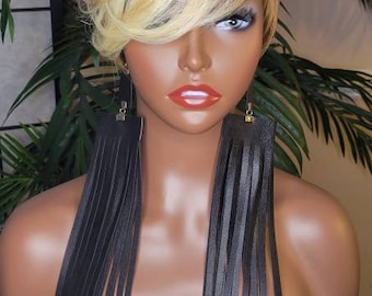 Ombre Pixie Cut Wig: Short Synthetic Hair with Swoop Bangs