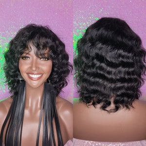 Deep Wave Brazilian Remy 100% Human Hair Natural Hair Women Wig Short Black Hair Wig Wavy Wigs Glueless Wig Everyday Hair