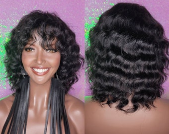 Deep Wave Brazilian Remy 100% Human Hair Natural Hair Women Wig Short Black Hair Wig Wavy Wigs Glueless Wig Everyday Hair