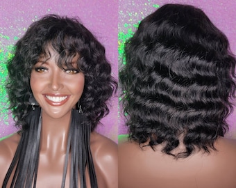 Deep Wave Brazilian Remy 100% Human Hair Natural Hair Women Wig Short Black Hair Wig Wavy Wigs Glueless Wig Everyday Hair