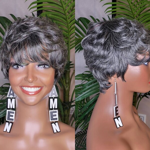 Salt and Pepper Pixie Cut Wig Etsy