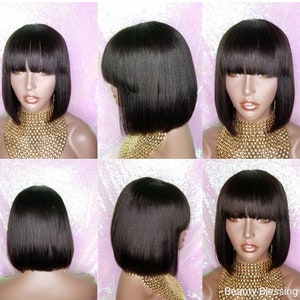 Short Bob Bang Brazilian Virgin Remy 100% Human Hair Wig Razor Cut Bob Hair Style China Bang Wig