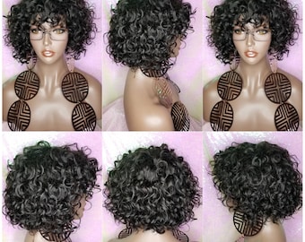 Wig Short Loose Curl Bob Style Brazilian Remy 100% Human Hair Full Cap Women Wig Curly Hair