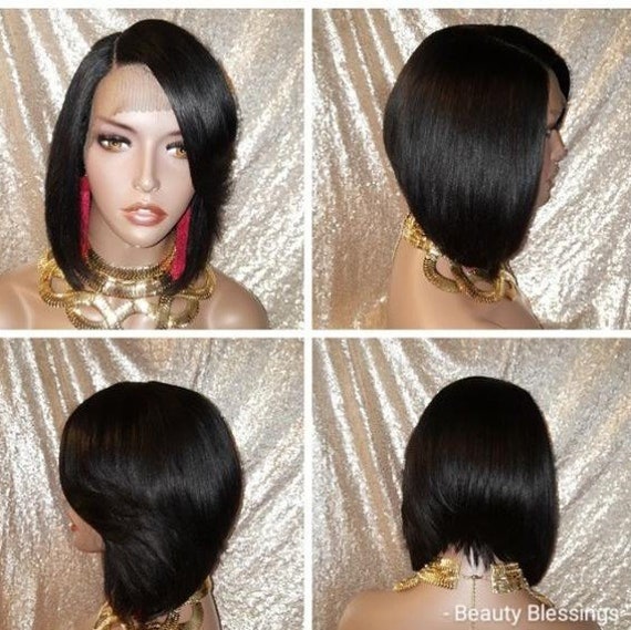 Glueless Lace Front Bob Wig: Brazilian Remy Human Hair 99J