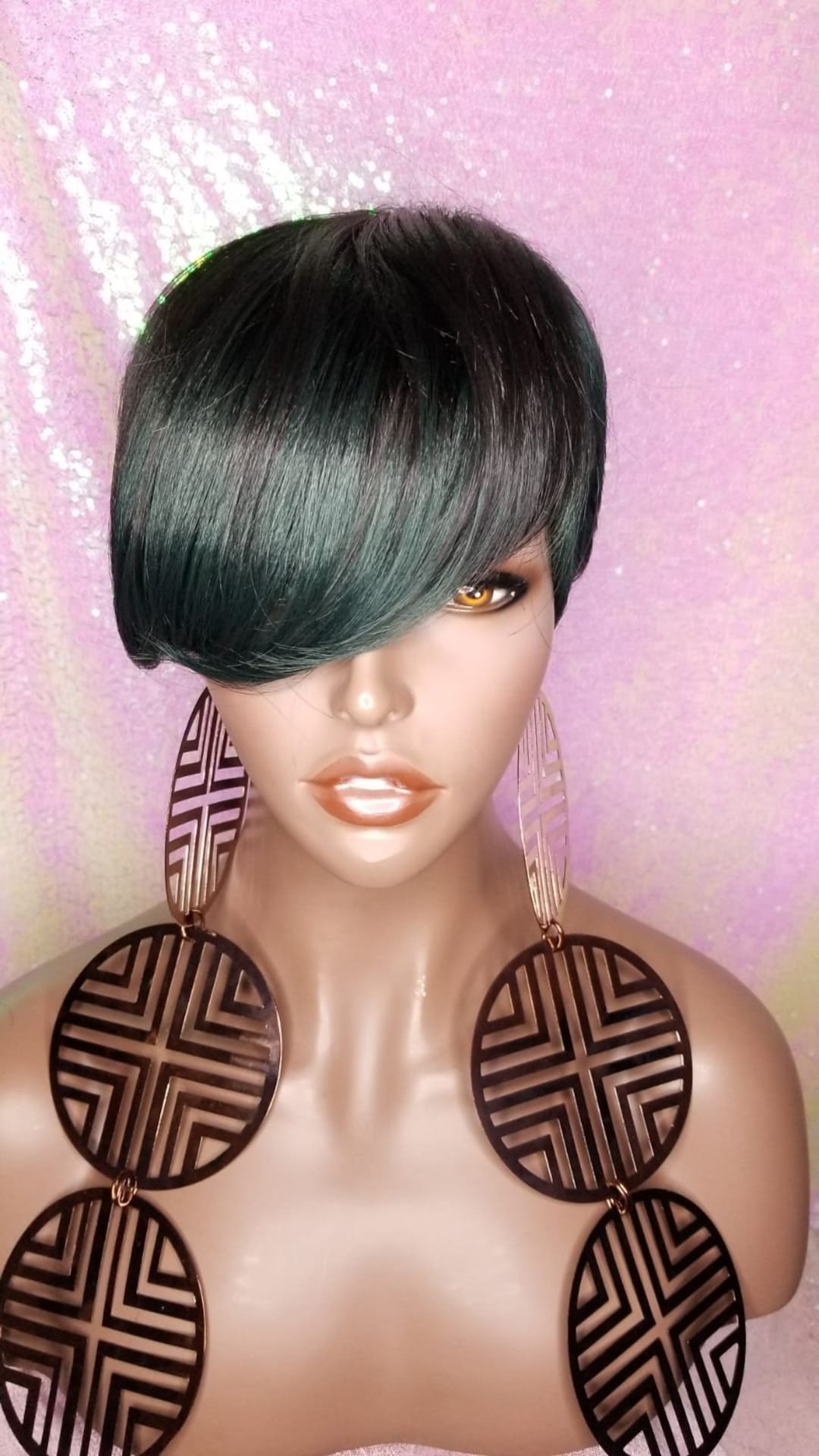 HENRY MARGU Parrucche Sintetiche Bob Verde Scuro Parrucca Corta Dirta Capelli Verdi Con Frangia Per Le Donne Uso Cosplay Per Feste Resistente Al Calore - Foto 5