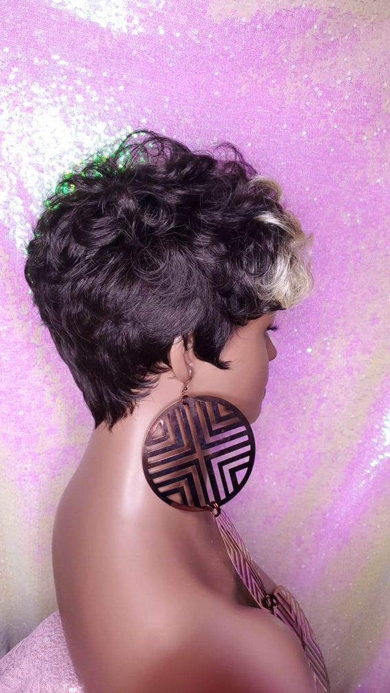 Wig Celebrity Inspired Tapered Short Cut Mohawk Curl Full Cap Etsy