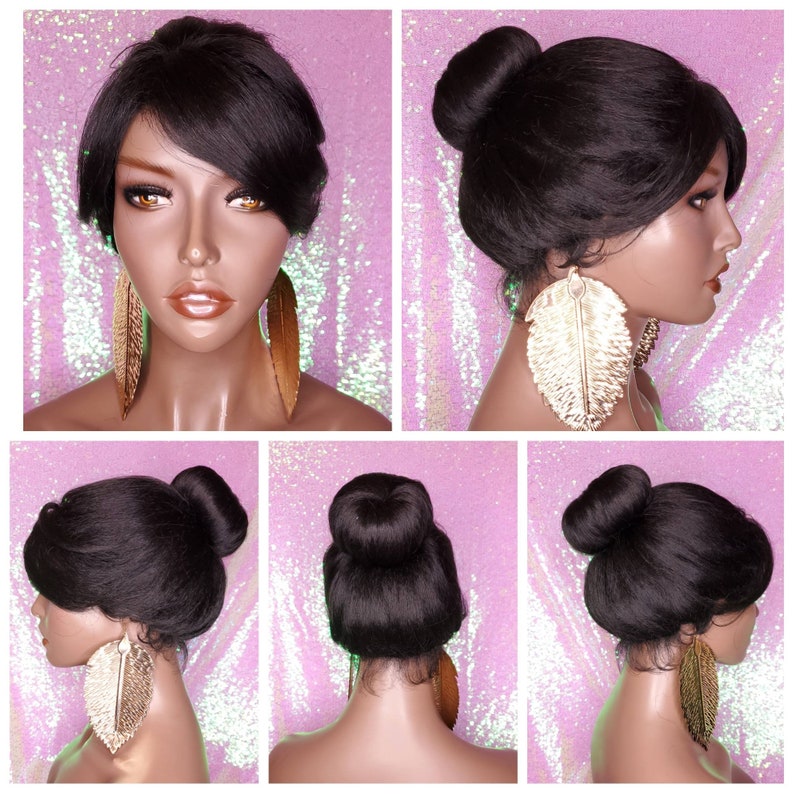 Wig Swoop Bang Wig Bun Hair Wig Ponytail Bun Swoop Bang Wig Etsy