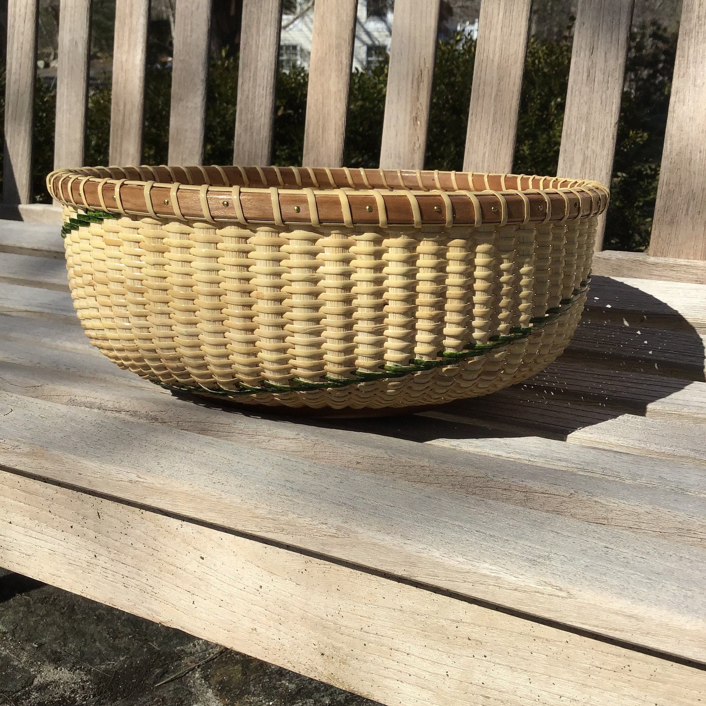 12inch Round Nantucketstyle Basket With Green Pattern Etsy