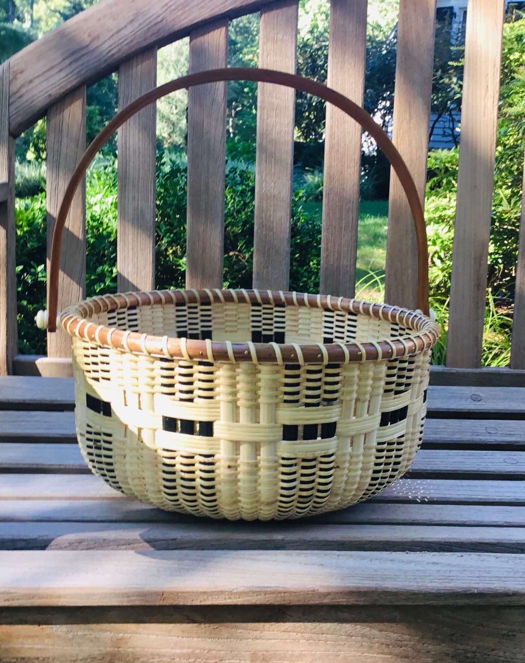 12inch Nantucketstyle Basket With Ebony Plaid Pattern and Etsy