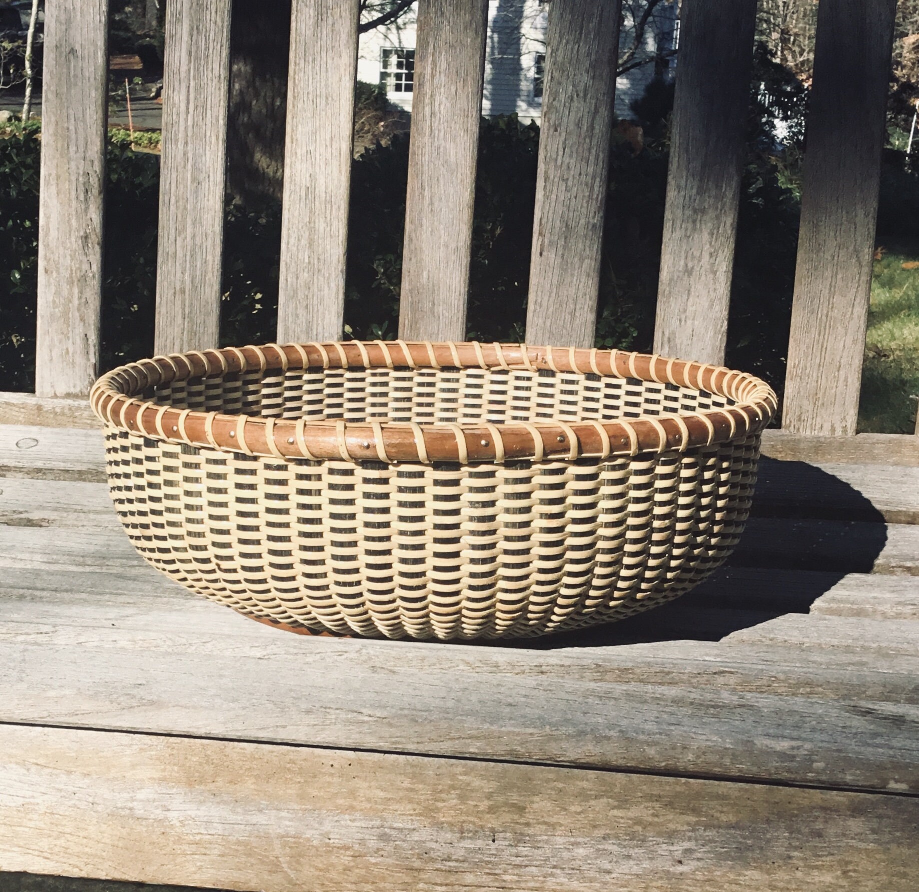12inch round Nantucketstyle basket with ebony staves Etsy