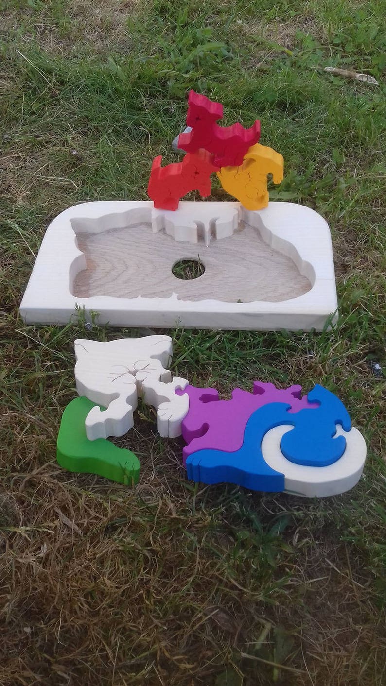Puzzle en bois chat et chiots pour enfant à partir de 3 ans image 3