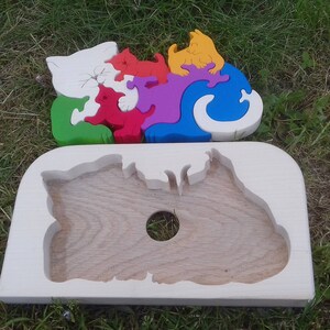 Puzzle en bois chat et chiots pour enfant à partir de 3 ans image 2