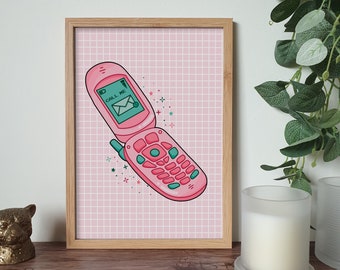 Kawaii Flip Phone Art Print A3 A4 A5 A6 Aesthetic Design 