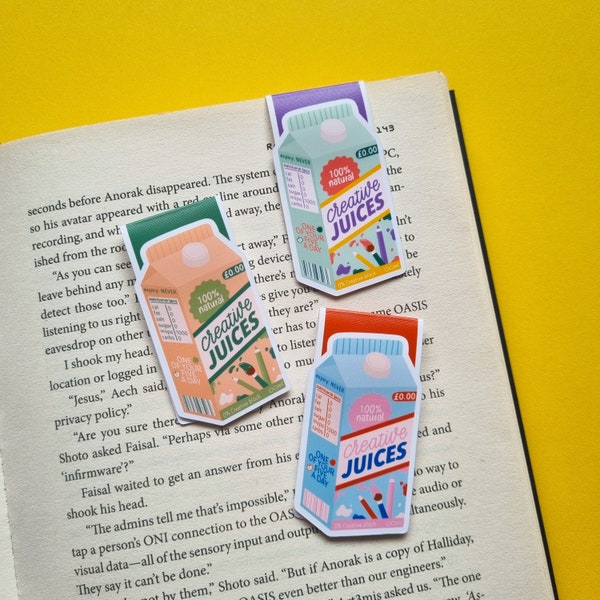 Creative Juices Magnetic Bookmark - Book Accessories - Colourful - Aesthetic - Reading Gift - Book Lover - Cute Gift - Juice Box - Art