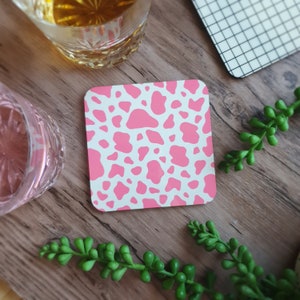 Pink Cow Print Coaster – Cute Home Accessories – Home Décor – Aesthetic – Colourful – Cork Backed