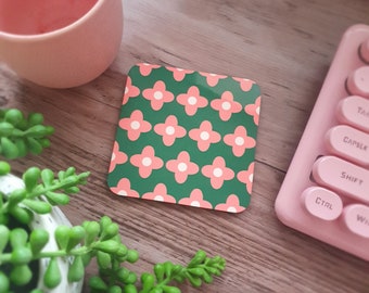 Retro Flower Pattern Coaster – Cute Home Accessories – Home Décor – Aesthetic – Colourful – Cork Backed