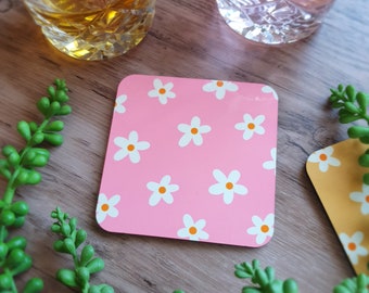 Pink Daisy Coaster – Cute Home Accessories – Home Décor – Cork Backed – Pastel – Flowers