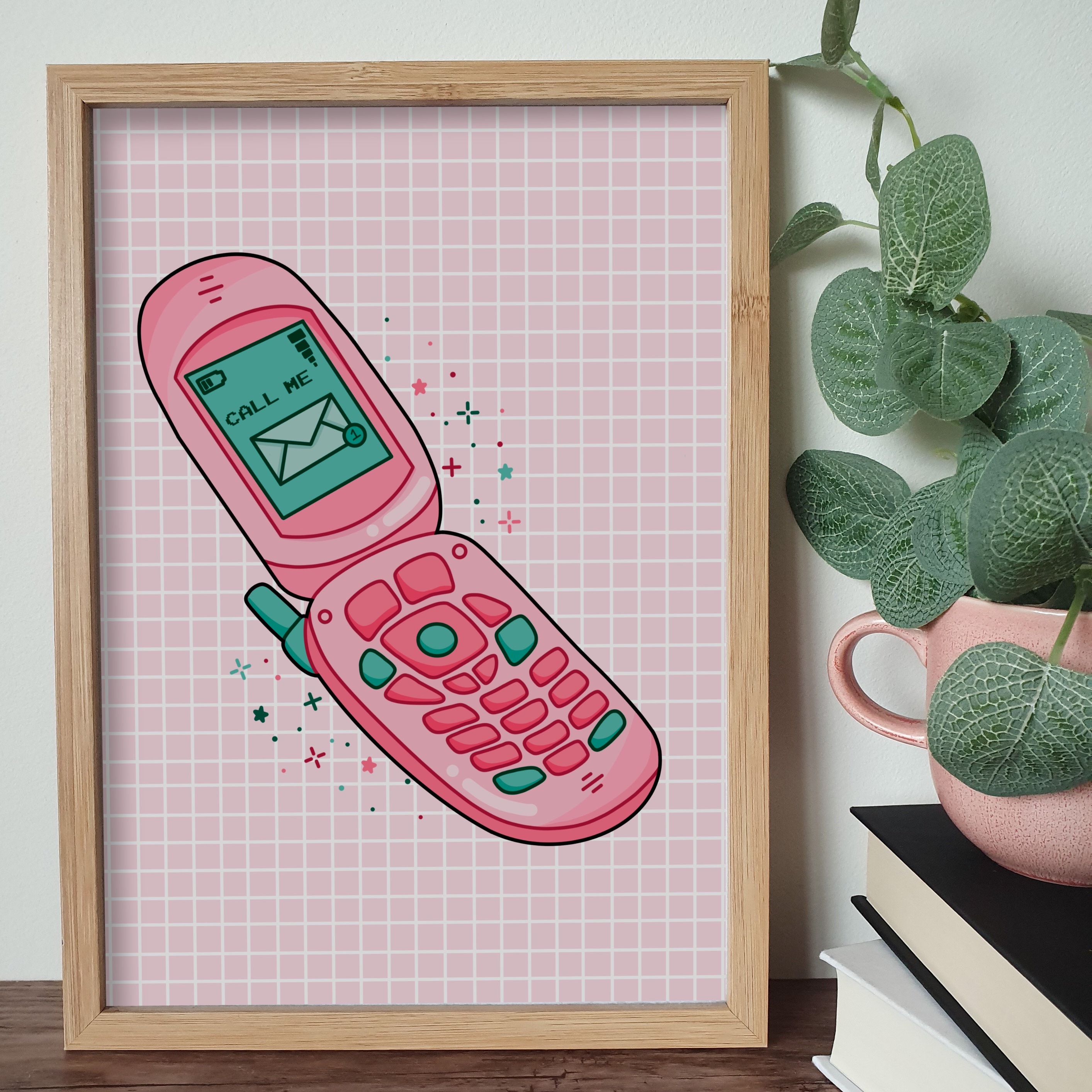 Kawaii Flip Phone Art Print A3 A4 A5 A6 Aesthetic Design 