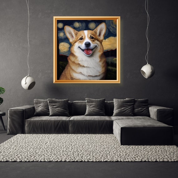 Printable Digital Art, Corgis Wall Poster, Modern Decor, Da Vinci Inspired, Smiling Corgi Art,  Dog Poster, Home Decor, Gifts Corgi Lovers