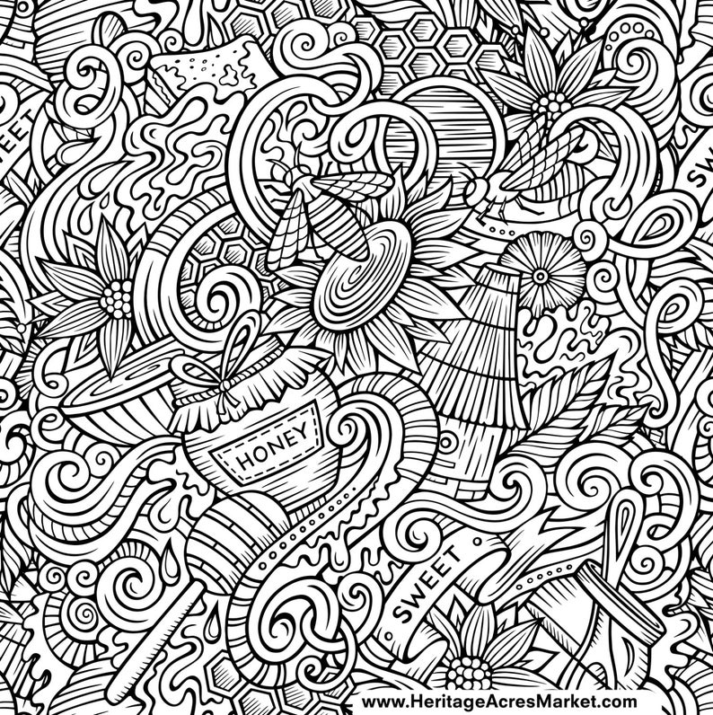 Download Bee Theme Adult Complicated Coloring Page PDF Digital Download | Etsy