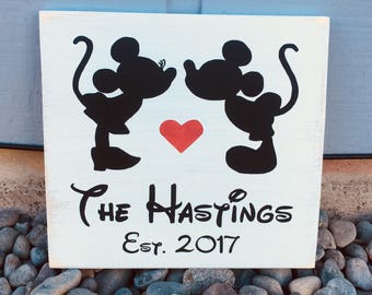 Personalized Disney, Mickey & Minnie last name sign, Disney wedding gift, disney last name sign, disney anniversary sign